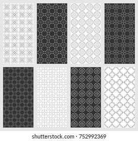 Set of vertical seamless line patterns. Black and white geometric backgrounds collection. Endless repeating linear texture for wallpaper, packaging, banners, invitations, business cards, fabric print