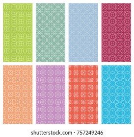 Set of vertical seamless line patterns. Colorful geometric backgrounds collection. Endless repeating linear texture for wallpaper, packaging, banners, invitations, business cards, fabric print