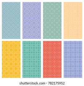 Set of vertical seamless line patterns. Colorful geometric backgrounds collection. Endless repeating linear texture for wallpaper, packaging, banners, invitations, business cards, fabric print