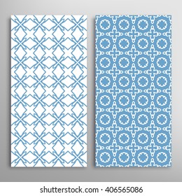 Set of vertical seamless linear patterns with thin lines. Vector monochrome stylish geometric texture, line art. Contemporary graphic design. Tribal ethnic ornament, arabic style background. 