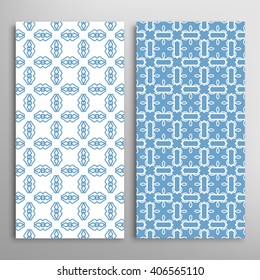 Set of vertical seamless linear patterns with thin lines. Vector monochrome stylish geometric texture, line art. Contemporary graphic design. Tribal ethnic ornament, arabic style background. 