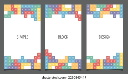Conjunto de posts verticales en medios sociales con un fondo de juego de bloques creativos