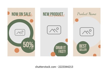 Set of vertical social media templates with organic and pastel theme. aesthetic layout for business, shop, and online store. story promotion template.