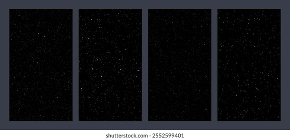 Conjunto de fundo de estrelas do espaço vertical. Universo estrelado padrão com estrelas brilhantes. Galáxia das constelações do céu noturno. Ilustração vetorial.