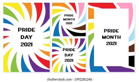 A set of vertical and square poster templates with pride colors on a white background. LGBT Pride Month or Pride Day poster, flyer, invitation card. Design template. Vector illustration.