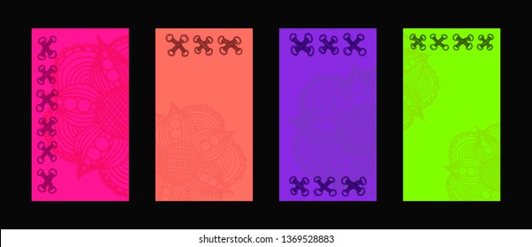 Set of vertical stories backgrounds for social networks with hand drawn shoelaces and flowers. Banner backdrop vector illustration