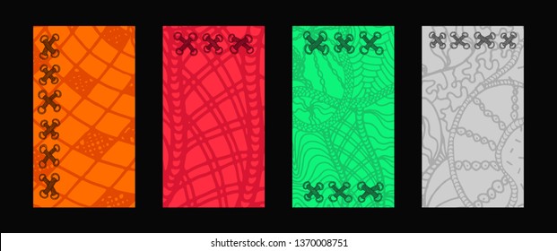 Set of vertical stories backgrounds for social networks with hand drawn pattern. Banner backdrop vector illustration