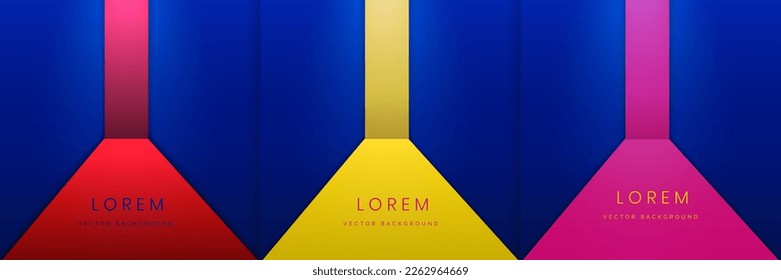 Set of vertical stripe lines pink, yellow and red with perspective color on dark blue background. You can use for ad, poster, template, business presentation. Vector illustration