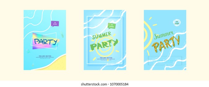 Set of Vertical Summer Party banner.  Template for holiday design. Vector illustration.
