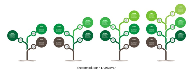 Set of Vertical Timelines or infographics. The development and growth of the business. Time line of Social tendencies. Business presentation concept with 3, 4, 5 or 6 options, parts or processes.