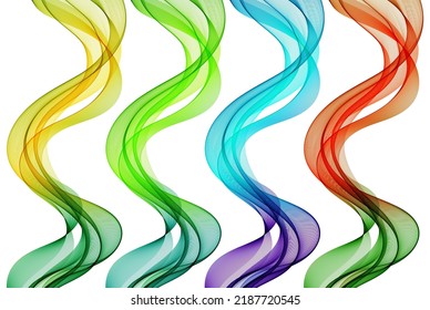 Set of vertical transparent colored smoke waves on white background, design element