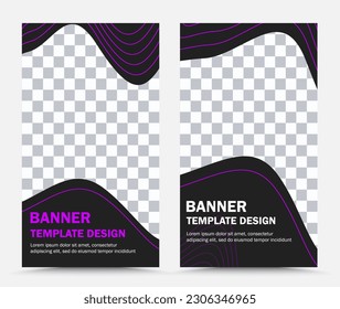 Conjunto de plantillas de banner vectoriales verticales en blanco morado negro