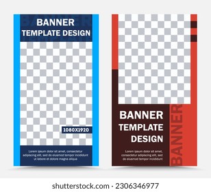 Set of vertical vector banner templates in blue red 