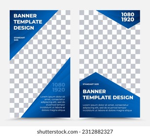 Set of vertical vector banner templates in blue