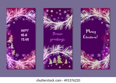 Set of vertical vector banners. Season greetings. Merry Christmas. Happy New Year.Vintage style. Design  Element for creative leaflet brochure background. Vector illustration.