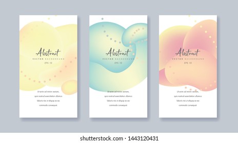 Set of vertical vector banners for social media mobile apps. Trendy geometric background. 3d Fluid shape illustration