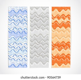 Set of vertical vector information banners with wave ornament. Ready for a text