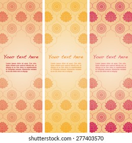 Set of vertical vintage classical colorful Asian lotus and mandala pattern banners with space for text