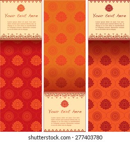 Set of vertical vintage classical colorful Asian lotus and mandala pattern banners with space for text