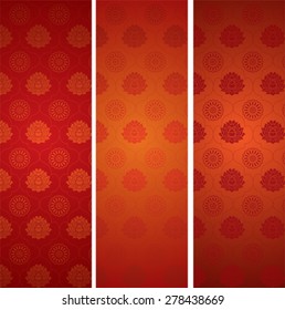 Set of vertical vintage classical colorful Asian lotus and mandala pattern banners