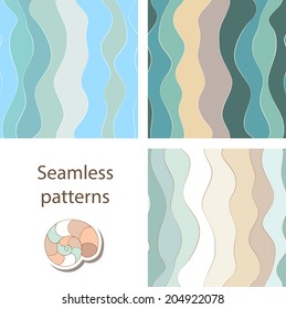 A set of vertical wavy abstract sea seamless patterns