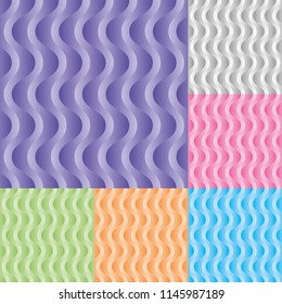 Set of vertical wavy stream vector seamless pattern. Tileable background with 3D effect.
