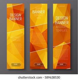 set of vertical web banners with abstract polygonal background gold and transparent diagonal elements. Vector illustration.