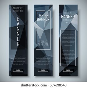 set of vertical web banners with abstract polygonal black background. Vector illustration