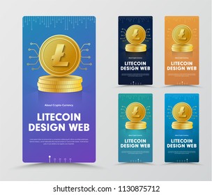 set of vertical web banners with a gold coin of crypto currency and a chip. Web design template for a different color gradient, for business and financial technologies