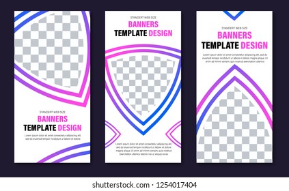 set of vertical web banners of white color with space for photo and stroke with gradient. Design templates of standard size.