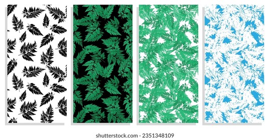 Conjunto de folletos de siluetas de pasto silvestres verticales con hierba herbario pradera sin soldadura. Plantillas para invitación, banners, folletos impresos. Vector en blanco y negro