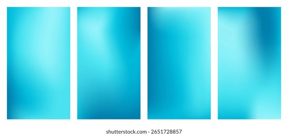 Set of vertical winter mesh gradient backgrounds in soft blue, icy white tones. Modern frosty texture cover. Aesthetic seasonal design wallpaper perfect for social media, branding.