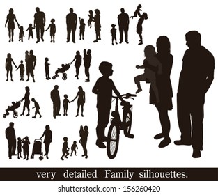 Set of very detailed family silhouettes. 