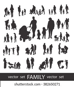 Set of very detailed Family Silhouettes: Men's, Women's and Children.