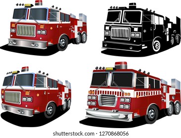 Set of very detailed vector illustration of fire truck automobills.