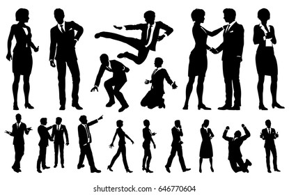 A set of very high quality business men and women people silhouettes