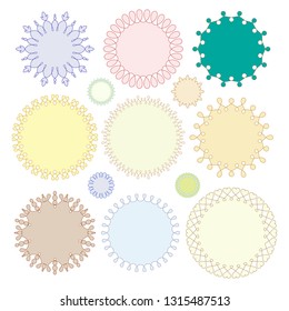 Set of very simple decorative round frames with fully editable stroke width and fill color