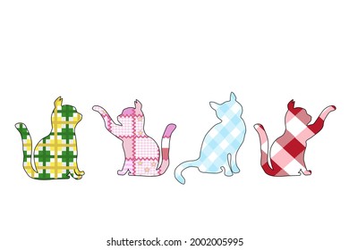 A set of very sweet colorful cats with gingham, Scottish pattern inside. Concept for background, wallpaper, fabric, textiles, mobile phone, background for your business. Vector illustration.