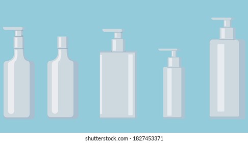 set of vessels for cream, shampoo or soap template for creams and advertising. vector flat illustration