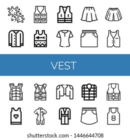 Set of vest icons such as Paintball, Cardigan, Vest, Singlet, Blouse, Skirt, Bulletproof vest, Tank top, Life jacket, Neoprene, Coat, Anorak ,