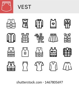 Set of vest icons such as Skirt, Life vest, Blouse, Coat, Tank top, Cardigan, Bulletproof vest, Paintball, Life jacket, Singlet, Anorak ,