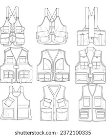 set of vest outline drawing vector, vest in a sketch style, trainers template outline, vector Illustration.