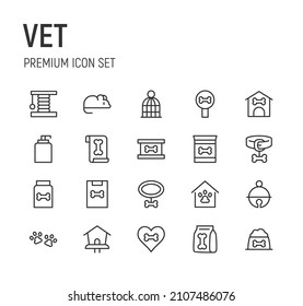 Set of vet line icons. Premium pack of signs in trendy style. Pixel perfect objects for UI, apps and web. 