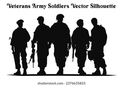 Set of Veterans Army soldiers Vector Silhouettes, Army Soldiers vector Clipart silhouette collection
