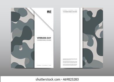 Set of Veterans Day brochure, poster templates in khaki style. Beautiful design and layout