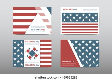 Set of Veterans Day brochure, poster templates in USA flag style. Beautiful design and layout