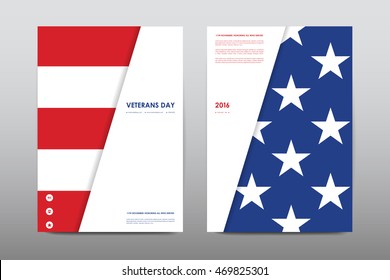 Set of Veterans Day brochure, poster templates in USA flag style. Beautiful design and layout