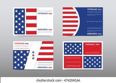 Set of Veterans Day brochure, poster templates in USA flag style. Beautiful design and layout