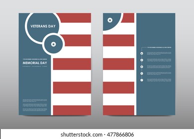 Set of Veterans Day brochure, poster templates in USA flag style. Beautiful design and layout