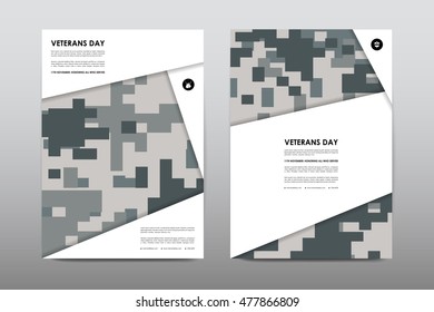 Set of Veterans Day brochure, poster templates in khaki style. Beautiful design and layout